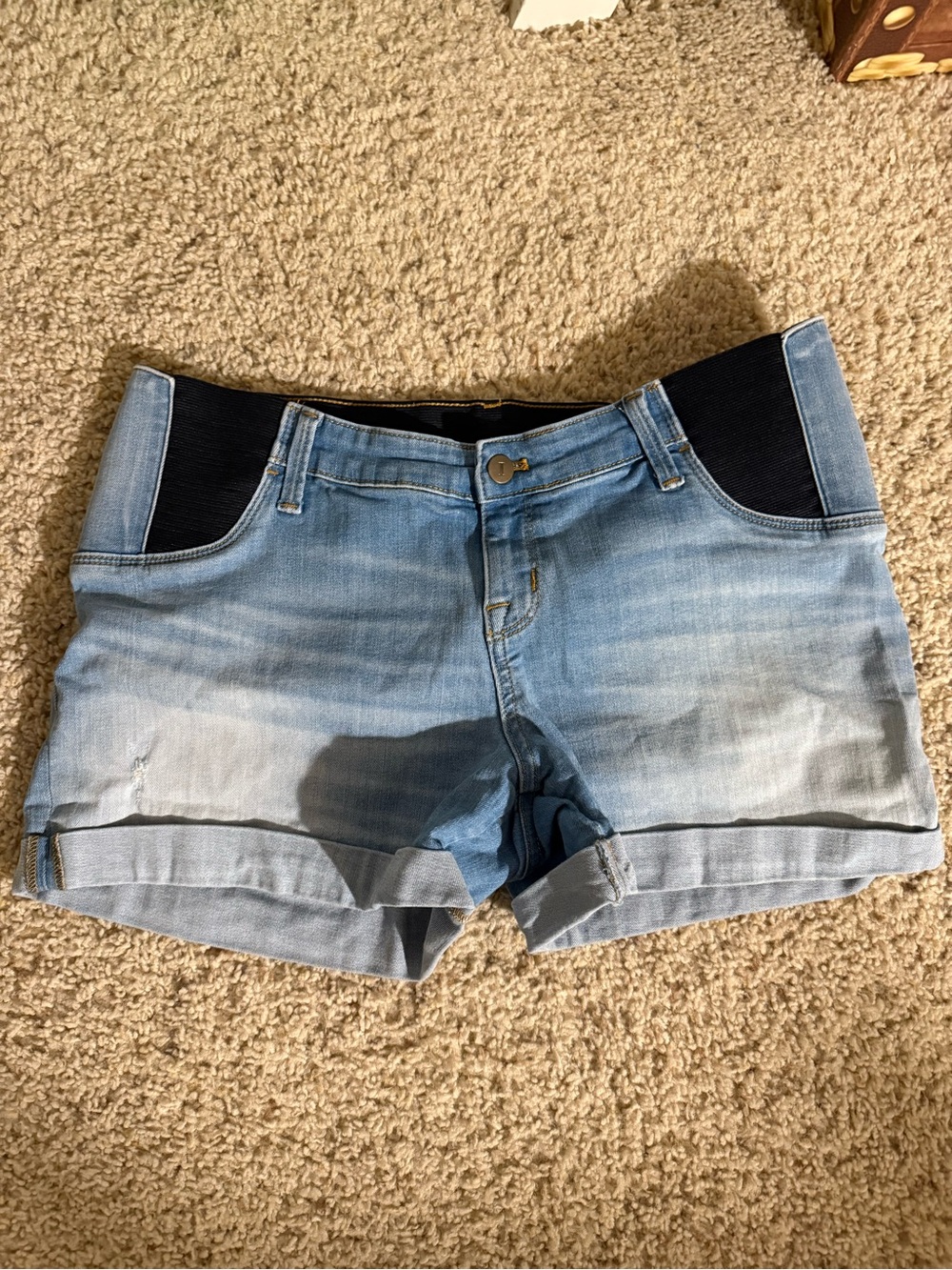 Isabel Maternity by Ingrid & Isabel Light Blue Denim Shorts with Black Panels